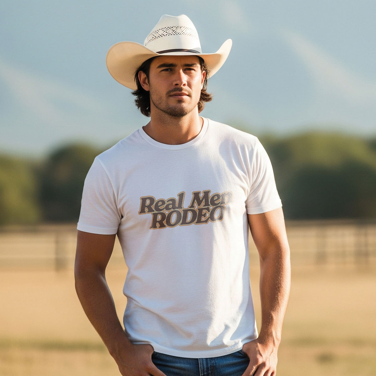 Shop the Real Men Rodeo Tee, a must-have for any western wear enthusiast. Made with high-quality materials, this tee is perfect for those who love the country lifestyle. Get yours today!Real Men Rodeo Tee - Western Wear for Men